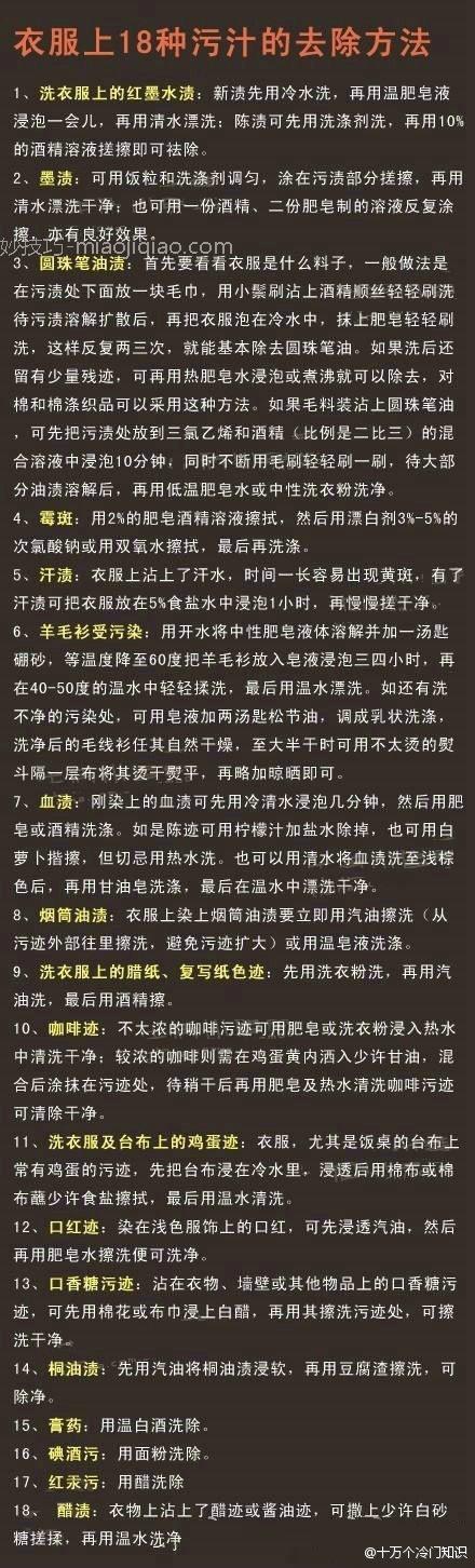 [图解]衣服上18种污渍的去除方法